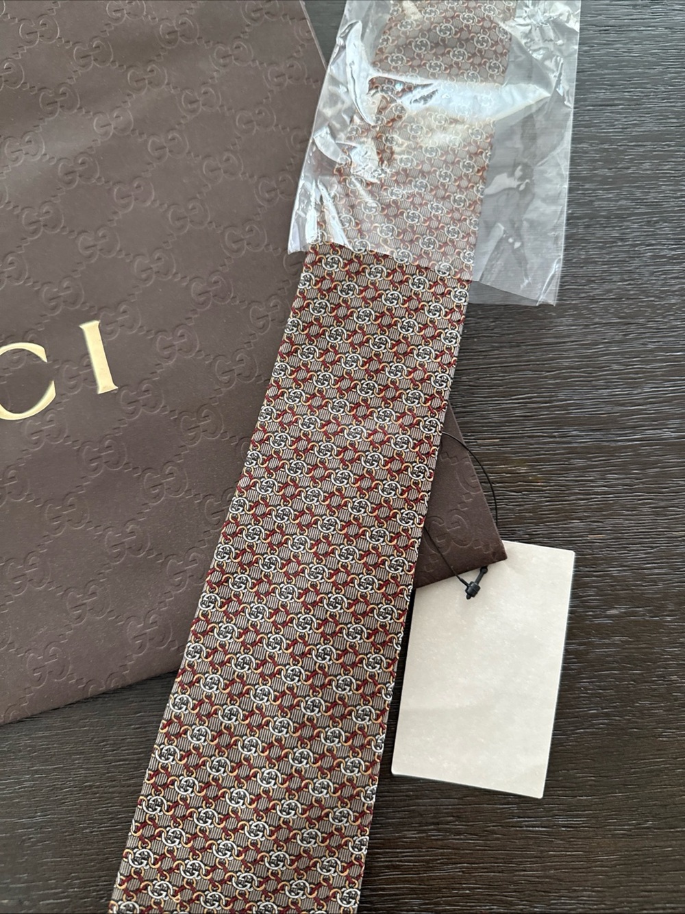 GUCCI Tie GG Pattern Gold / Brown Interlock 100% silk 100% Authentic Vintage